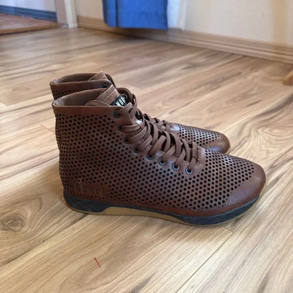 NOBULL Men’s Brown Perforated High-Top Coffee Leather Trainer Sneakers Shoes Siz